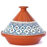 Kamsah Tagine Pot for Cooking and Flavor Enrichment - Large Clay Pot 12”, 5.5 QT - Non-Stick Handmade Cookware - Moroccan Ceramic Pots for Cooking with Lid & Serving Bowl - Bohemian Classic Turquoise