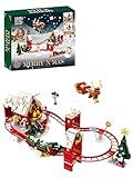 Christmas Roller Coaster Building Set, North Pole Santa's Workshop Blocks Kit with Sleigh & Reindeer, Compatible with Lego, Holiday Village Display