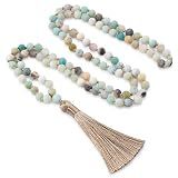 BALIBALI 6MM Mala Beads Necklace Natural Stone Meditation Statement Necklace Japa Yoga Rosary Prayer Charm Beaded Tassel Necklace
