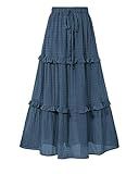 BTFBM Women's Long Summer Skirt 2026 Elegant High Waist Cocktail Party Wedding Guest Dress Flared A-Line Midi Skirts(Grey Blue,Small)