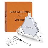 USB 3.0 Flash Drive for iPhone 256GB: MFi Certified 3in1 External Memory Photo Keeper Storage Stick for Picture/Video/Data Saver/Backup High Speed Thumb/Jump/Hard Drive for iPad/Android/PC -Grey
