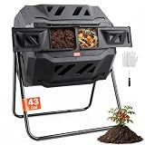 VEVOR Compost Bin, 43-Gal Dual Chamber Composting Tumbler, Large Tumbling Rotating Composter with 2 Sliding Doors and Steel Frame, BPA Free Composter Bin Tumbler for Garden, Kitchen, Yard, Outdoor