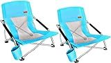 Nice C Low Beach Camping Folding Chair, Compact Backpacking River Sand Chair for Adults 2 Pack,Sillas De Playa, with Cup Holder,for Concert Camping,Boat,Beach, Travel, Picnic, Festival (2 Pack Blue)