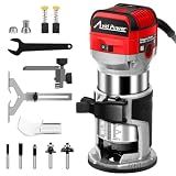 AVID POWER 6.5 Amp 1.25 HP Compact Router Tools for Woodworking, Fixed Base Wood Router with Trim Router Bits, 6 Variable Speeds, Edge Guide, Roller Guide, Dust Hood (Red, 65mm)