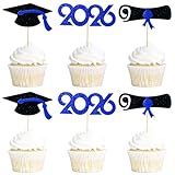 Pre-Assembled Graduation Cupcake Toppers 48 PCS, Class of 2026 Mini Cake Decorations Grad Cap & Diploma, Food & Appetizer Picks for Graduation Party