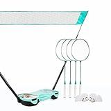 ENOVI EasyGo Badminton Set, with Net, 4 Racket, 4 Birdies, Portable Storage Box, for Backyards, Outdoor Games, Yard Games