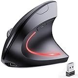 JYKEYMOUT Bluetooth and 2.4G (2-in-1) Rechargeable Wireless Mouse, Ergonomic Vertical Design, 1000/1200/1600 DPI, 6 Silent Buttons, for Laptop, Computer, PC, MacBook, Chromebook-Black