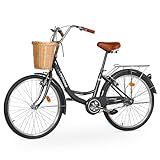 Outroad Beach Cruiser Bike, 24 inch Commuter Bicycle for Adult Men and Women,High-Carbon Steel Comfortable City Bikes with Rear Rack or Basket,Black