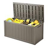 KDYMOD 200 Gallon Deck Box, Resin Outdoor Indoor Waterproof Storage Box, Lockable Storage Box With Handle for Patio Furniture - Garden Tools - Swimming Pool Tools UV-Resistant, Brown