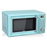 COSTWAY Retro Countertop Microwave Oven, 0.7Cu.ft, 700-Watt, High Energy Efficiency, 5 Micro Power, Delayed Start Function, with Glass Turntable & Viewing Window, LED Display, Child Lock (Green)