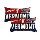 Vermont Throw Pillow Cover 12x20 Set of 2, Vermont Decor Gift Souvenir, American Flag License Plate Lumbar Pillowcase, Greetings from The Green Mountain State(VT, USA) - Cushion Case Sham, No Inserts