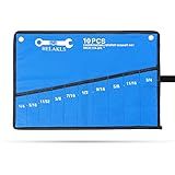 HELAKLS 10 Pockets SAE Wrench Tool Roll Up Pouch Utility Heavy Duty Canvas Tool Organizers Bag Blue