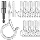 100 Pcs Screw-in Hooks for Outdoor String Lights, Q Hangers Hooks for Outside, Swivel Hanging Basket Patio Hook with Safe Buckle, Screw in Plant Eye Hook for Wall Ceiling with 1 Wing Nut Driver, White