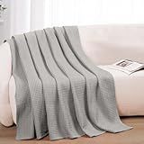 100% Cotton Blankets for Bed - Waffle Weave Blankets for Summer, Lightweight and Breathable Soft Woven Blanket for Spring (Light Grey, Throw (50" x 60"))