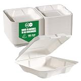 Turbo Bee 100 Pack 8x8inch White Compostable Take Out Containers with Lids, Disposable Clamshell Food Containers, Large To Go Boxes for Restaurant, Catering, Meal Prep & Food Service-White