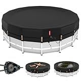 QH.HOME 18 ft Round Pool Cover,Solar Cover for Above Ground Pools - Black Oxford Fabric Heats Water, Blocks Leaves & Sun, Windproof Snug Fit with Patented Ratchet & Weight Rings