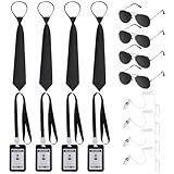 Pistha 16 Pieces Agent Costume Accessories Secret Security Service Costume Set Earpieces Sunglasses Ties ID Cards for Men Boys Halloween Cosplay