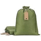 Tapleap Burlap Bags with Drawstring - 10Pcs 12x16 Green Favor Sacks for Wrapping Halloween Gifts, Clothes, Hand Sanitizer, Breads, For Birthday, Wedding, Party or Household Use