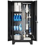 VASAAOSD 61" Broom Closet Storage Cabinet, Metal Storage Cabinet with Doors, Utility Cabinets for Brooms and Mops, Cleaning Tool Cabinets for Garage, Laundry Room, Bathroom