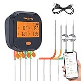 INKBIRD WiFi Meat Thermometer IBBQ-4T, Wireless WiFi BBQ Thermometer for Smoker, Oven | APP Calibration Temp Graph | Mobile Notification Timer Alarm | Rechargeable Digital Grill Thermometer, 4 Probes
