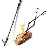 AMAGABELI Garden & Home 32" Long Fire Pit Poker Stick and 26" Fireplace Tongs Tool Sets Log Grabber for Firewood Campfire Bonfire Heavy Duty Iron Rustproof Indoor Outdoor Wood Stove