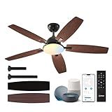 Amico Ceiling Fans with Lights, 52 inch Smart Ceiling Fan with Remote/APP/Alexa Control, Reversible DC Motor, 5 Blades, 6 Speeds, 3CCT, Dimmable, Noiseless, Wifi Ceiling Fan for Farmhouse, Bedroom