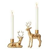 DN DECONATION Reindeer Christmas Decor Candle Holders Set of 2 – Gold Deer Taper Candlestick Holders for Holiday Centerpiece Table Decorations, Fireplace Decor, Vintage Home Decor & Wedding