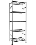 Sakugi 5-Tier Storage Rack Organizer with Hooks, Heavy Duty Metal Garage Rack with Leveling Feet, Freestanding Utility Rack for Bedroom, Balcony and Garage, 18.1"×12.4"×56.8", Black