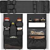 Mini Fridge Organizer Dorm Essentials - Over the Fridge Caddy Organizer, Dorm Room Storage, Mini Refrigerator Dust Cover Top with 12 Extra Large Fabric Pockets for Office Kitchen Home School, Black