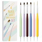 Gel Polish Nail Art Brushes, 6 Pcs Dual-Ended Art Design Pens with Case for Gel & Acrylic - Clean Up, Dotting, Liner, French Tip Tools for Nail Design, Extension & Manicure, DIY Kit Gift for Women