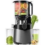Cold Press Juicer, 5.3" Wide Feed Chute Juice Extractor Machine with 400W, High Juice Yield, Slow Masticating Juicer for Whole Vegetables & Fruits, Deep Grey
