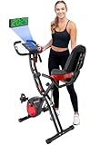 YYFITT 3-IN-1 Exercise Bike with Luminous Digits Display | Folding Stationary Bikes for Home Seniors | Compact Workout Bike with Fully Support Backrest - Wider Seat - 16 Level Magnetic Resistance