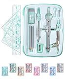 Mr. Pen- Geometry Set, 13 pcs, 3 Metal Compasses, Protractor, 6" Ruler | 45° & 30°/60° Set Squares, Pencils, Lead Refills, Sharpener & Eraser for Math, Drafting & Classroom Use