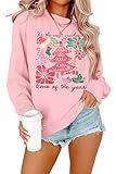 ASTANFY Merry Christmas Sweatshirts For Women: Christmas Tree Graphic Sweatshirts Grinch Long Sleeve Shirt Pink