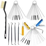 Yiyiring Carburetor Cleaner Kit Torch Tip Cleaner Set, Includes 1 Single Head Brush 30 Needles 15 Nylon Brushes 1 Hexagonal Wrench 1 Scraper and 4 Cleaning Hooks 1 Aluminum Case for Motorcycle ATV