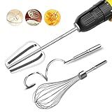 homicozy 3-Piece Stainless Steel Hand Mixer Attachment Set - Whisk, Dough Hook, Egg Beater for Drills - Dishwasher Safe, 7.5 Inch (Drill Not Included)