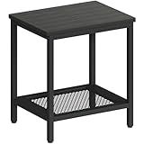 KAAPSAM Outdoor Side Table with Storage, 2-Tier Patio End Tables Weather Resistant, Black Outdoor Accent Table,Small Side Table for Pool, Deck, Garden