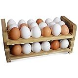 Expandable Stackable Wooden Egg Holder Countertop for 36 Eggs, Rustic Kitchen Decoration, Two-Piece Compact Egg Rack for Counter - Chicken Decor Design - Gui's Chicken Coop (Double Rack)