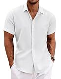 COOFANDY Men's Linen Shirt Casual Shirts Short Sleeve Shirts Button Down Linen Beach Shirts for Men Summer Outfit