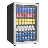 EUHOMY 4.5 Cu.ft Beverage Refrigerator and Cooler, 145 Can Mini fridge with Glass Door for Soda Beer Wine, Small Drink Dispenser with Digital Adjustable Thermostat for Home Office Bar