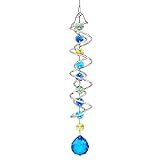 H&D HYALINE & DORA 20.5inch Gazing Ball Spiral Tail,Decorative Wind Spinner Sun Catcher,Rainbow Maker Double-Spiral W/Sea Blue Crystal Ball and Chain,Glass Crystals for Indoor Outdoor Decoration