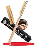 26” Pizza Oven Brush with Stone Scraper - Heat Resistant Stainless Steel Bristles, Extra Long Handle - Compatible with Ooni Ovens - Includes Spare Head