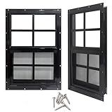 Yuzzy 24" x 36" Shed Windows with Tempered Glass and Fiberglass Screen, 2 Pack Small Sliding Windows for Shed, Chicken Coop, Playhouse, Household, Garage, Barns (Black)