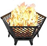 Waaliji 22.5 Inch Portable Hexagon Fire Pit with Travel Bag — Smokeless Patented Design Outdoor Wood Burning Fire Pit for Camping, Backyard, Patio, Bonfire, Picnic and BBQ, Diagonal Hollow Style