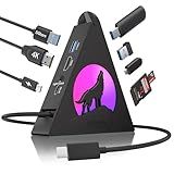 JoyReken Vertical USB C Hub, 8-in-1 MacBook Adapter with 4K, PD100W Pass-Through Charging, 5Gbps 3xUSB-A, USB-C 3.0, SD/TF Card Reader, RGB Wolf Type-C Hub Tower for MacBook, iPad, iPhone17, etc.