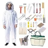 Honey Lake 31Pcs Beekeeping Supplies Starter Kit with Bee Suit – Includes Bee Smoker, Beehive Frame Holder, Frame Grip, Hive Tool, Bee Marking Pen & More Tools for Beginner Beekeepers (XL)