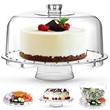 VGOODALL Cake Stand with Dome Cover, Acrylic Cake Holder with Lid, 6-in-1 Multifunctional Serving Platter and Plate, Serving Wedding Desert Birthday Parties