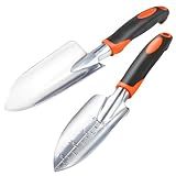 Garden Shovel Trowel Garden Tool Set, 2 Pack Heavy Duty Gardening Tools Set Include Wide Garden Trowel, Hand Shovel with Measurement Mark, Small Shovels for Gardening Digging Planting Transplanting