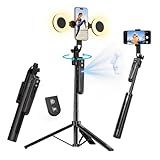 yAyusi 70.9" Auto Face Tracking Selfie Stick Tripod for iPhone with Light, No App, 360° Rotation Tripod That Follows Your Movement with Remote Control for Vlog/Live Stream/Video Recording