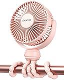 Gaiatop Mini Portable Stroller Fan, Battery Operated Small Clip on Fan, Detachable 3 Speed Rechargeable 360° Rotate Flexible Tripod Handheld Desk Cooling Fan for Car Seat Crib Treadmill Travel Pink